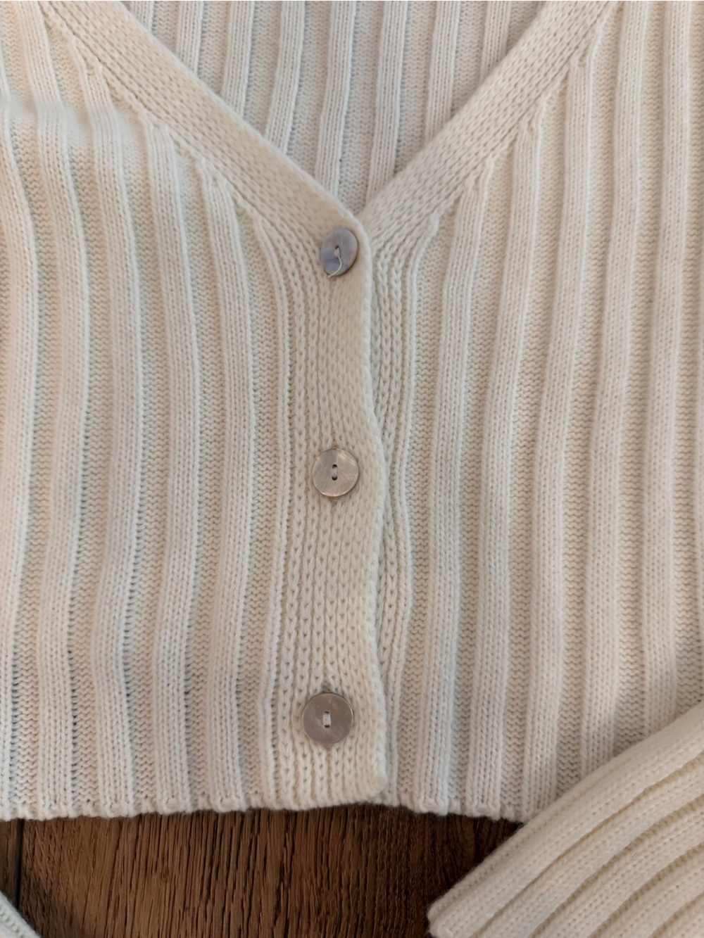 Nasty Gal Cream Ribbed Cropped Button-Front Cardigan - Picture 2 of 4